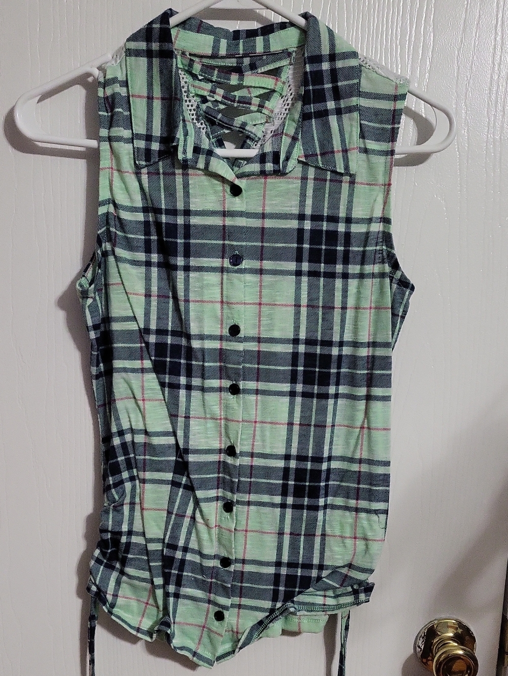 Shirt-No Boundaries Mint Green Plaid Button-Down#3199